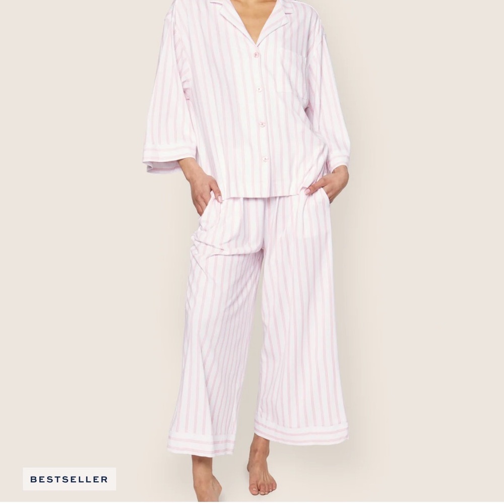 Striped Pink Wide-Leg Pajama Set - Women’s Sleepwear